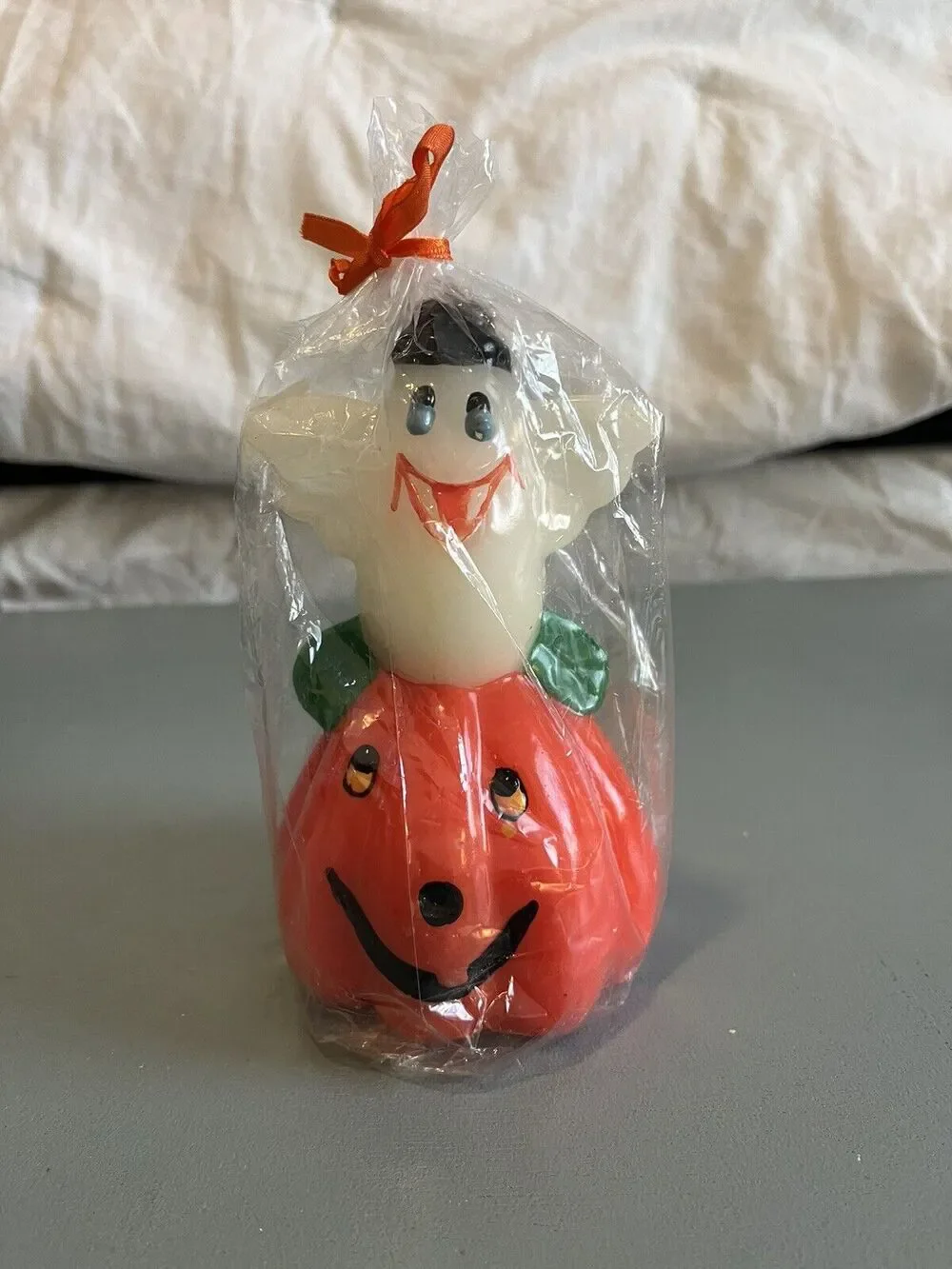 Vintage NOS Halloween Candle Ghost with Pumpkin Decoration